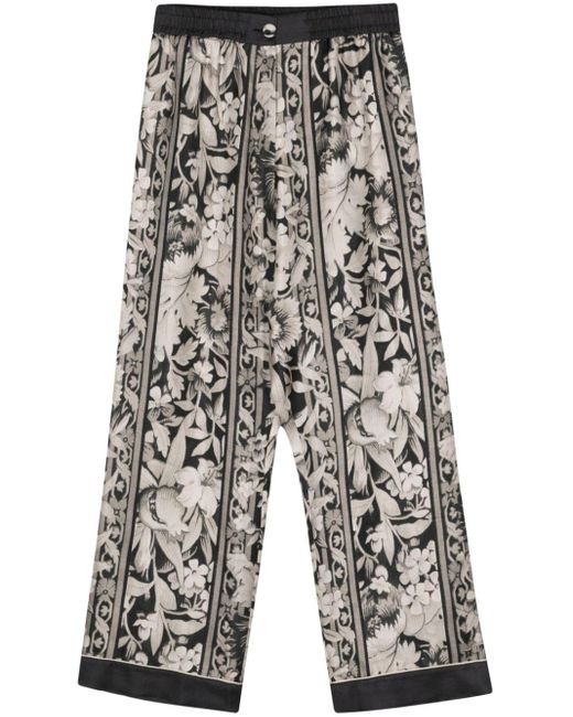 Pierre Louis Mascia Gray Floral Silk Straight Trousers