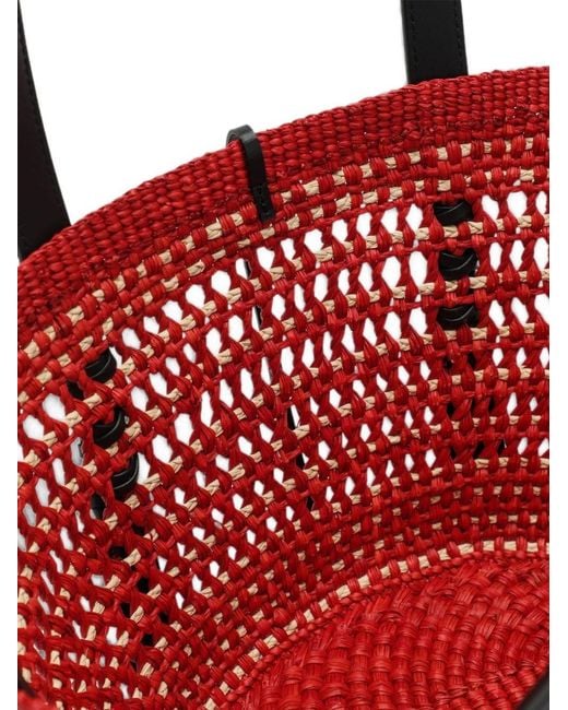 Loewe Red Braid Small Rafia Tote