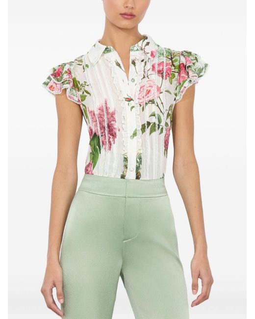 Alice + Olivia Green Minda Silk Blouse