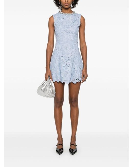 Self-Portrait Blue Floral Lace Mini Dress