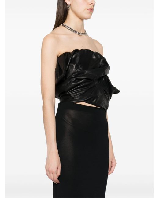 Rick Owens Black Draped Bustier Leather Top