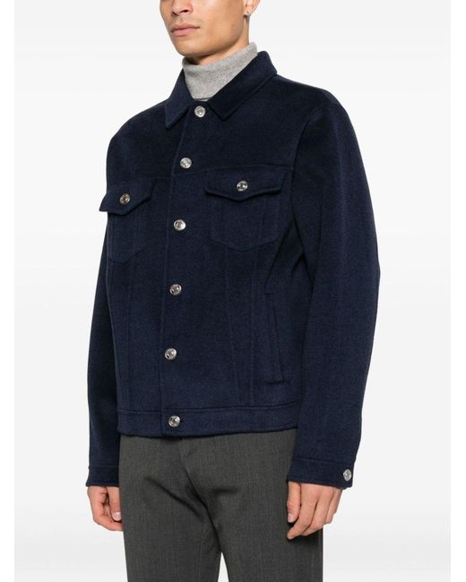 Soft Goat Blue Denim Jacket Bottoned Up for men