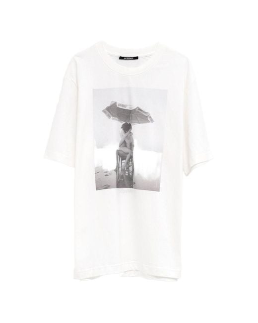 Jacquemus White Printed Cotton T-Shirt for men