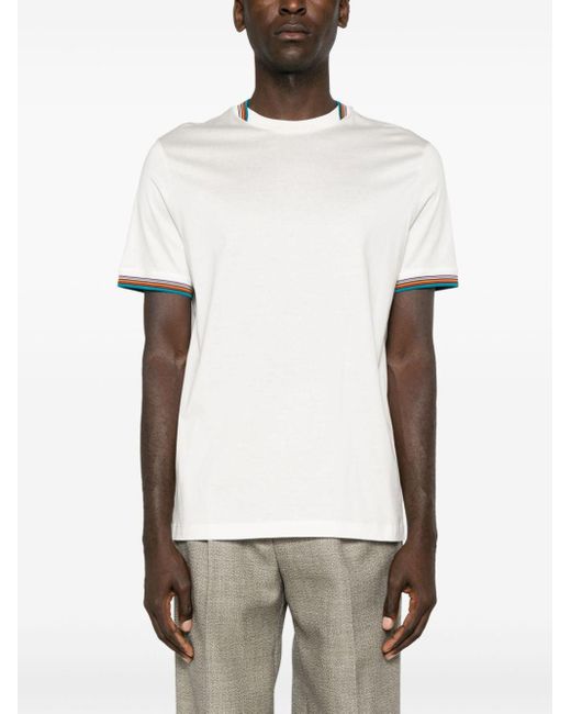 Paul Smith White Stripe-trim Cotton T-shirt for men