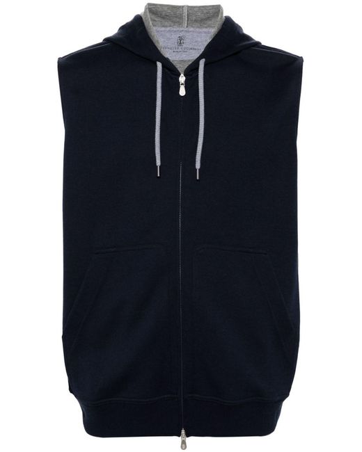 Brunello Cucinelli Blue Sleeveless Hoodie for men