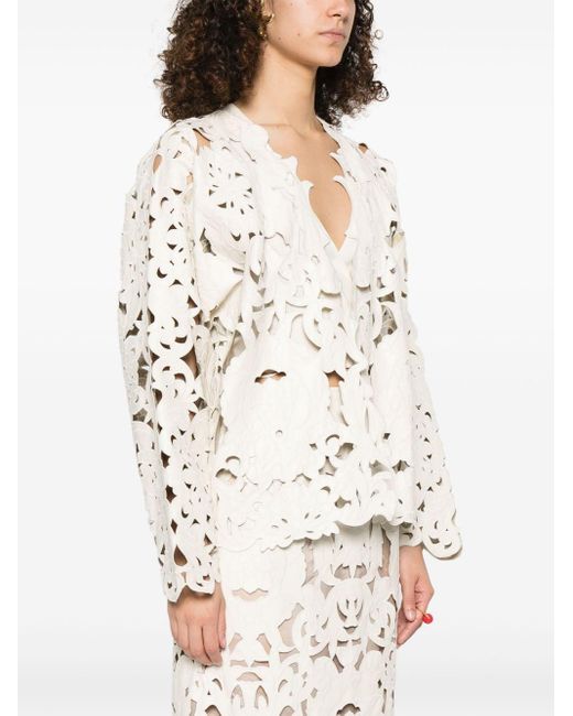 Forte Forte Natural Leather Bomber Jacket With “Poetic Orchid” Embroidery Work