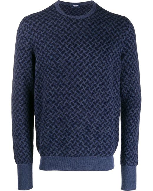Drumohr Blue Biscottino Crew Neck Sweater for men
