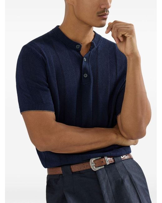 Brunello Cucinelli Blue Linen And Cotton Blend Turtle-Neck Sweater for men