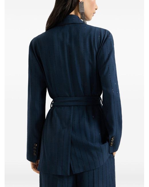 Brunello Cucinelli Blue Belted Single-Breasted Jacket