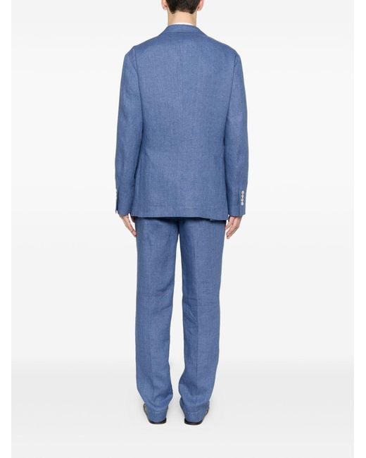 Brunello Cucinelli Blue Linen Single-Breasted Suit for men