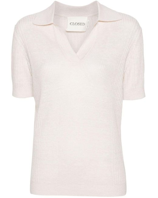 Closed White Linen And Cotton Blend Polo Shirt