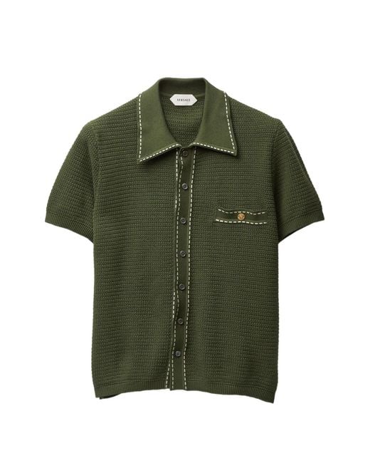Versace Green Cotton Knit Shirts for men