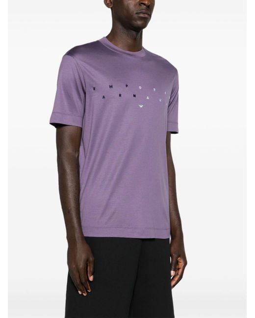 Emporio Armani Purple Logo-embroidered Lyocell Blend T-shirt for men