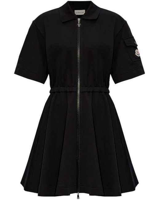 Moncler Black Zip-Up Cotton Polo Dres