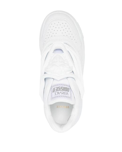 Versace White Odissea Logo-embossed Leather Flatform Low-top Trainers for men