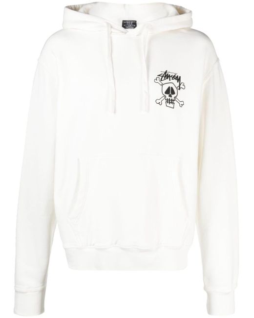 Stussy White Printed Cotton Hoodie for men