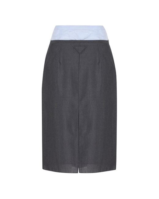 Prada Gray Wool Midi Skirt