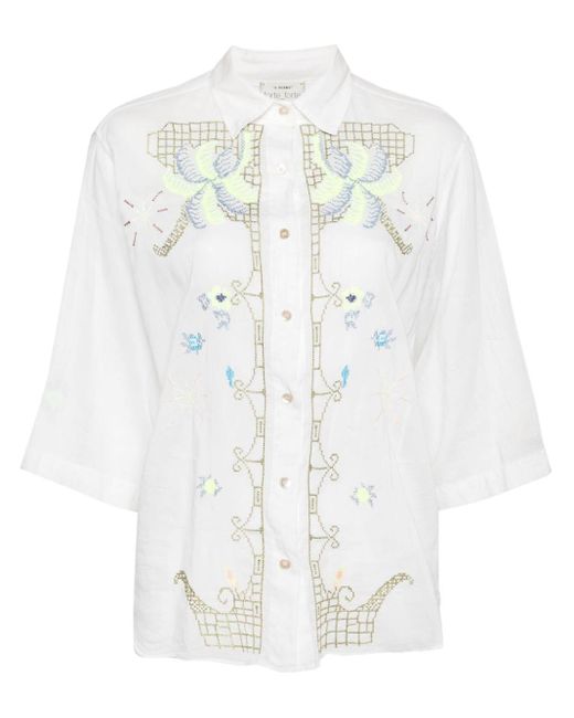 Forte Forte White Half-Sleeved Voile Shirt With Eden Embroidery
