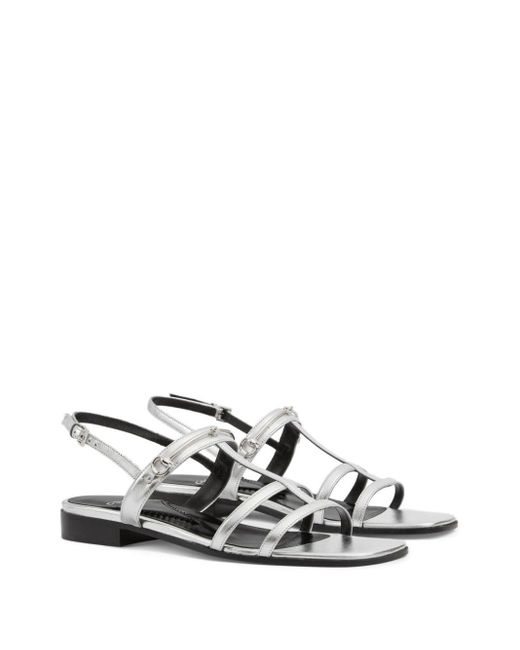 Gucci White Horsebit Caged Metallic Leather Sandals