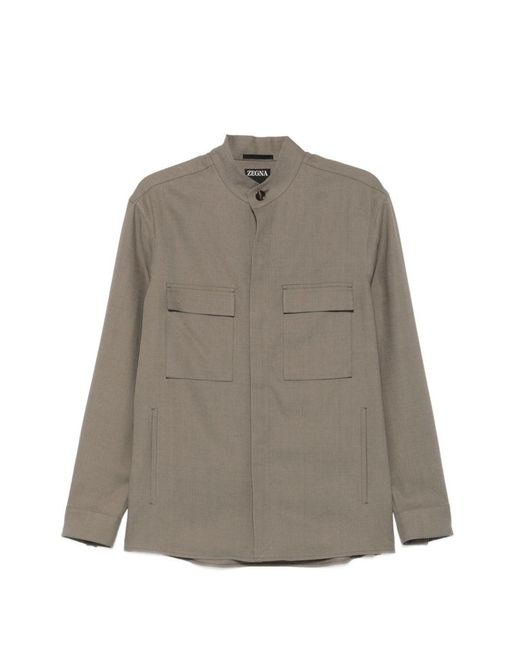 Zegna Gray Linen Overshirt for men