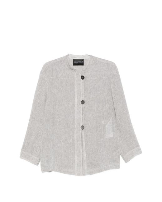 Emporio Armani White Linen Buttoned Jacket