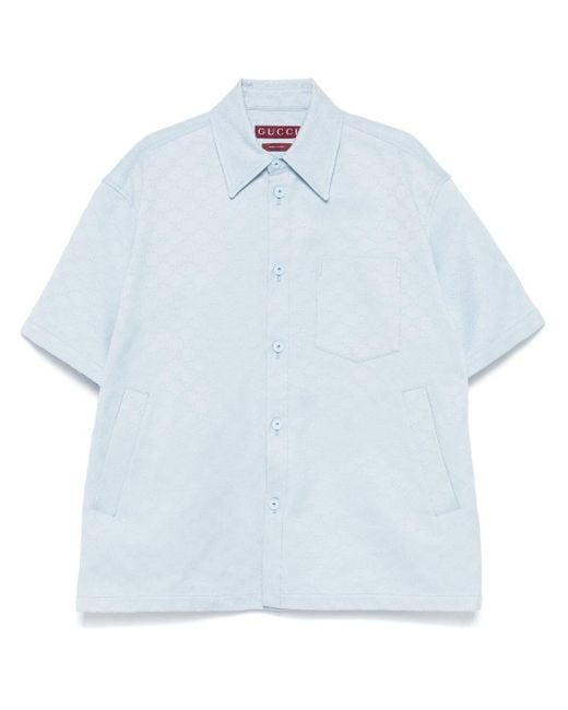 Gucci Blue Gg Cotton Oversized Shirt for men