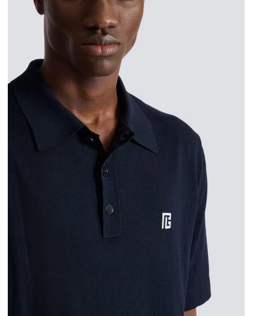 Balmain Blue Silk Polo Shirt for men