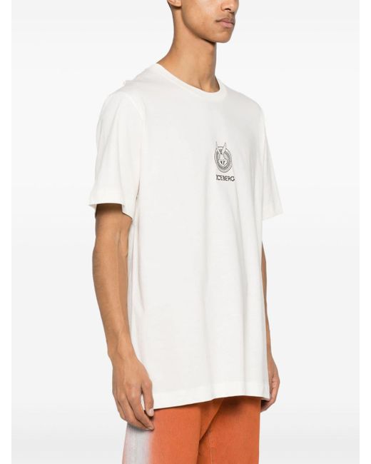 Iceberg White Cartoon-print Cotton T-shirt for men