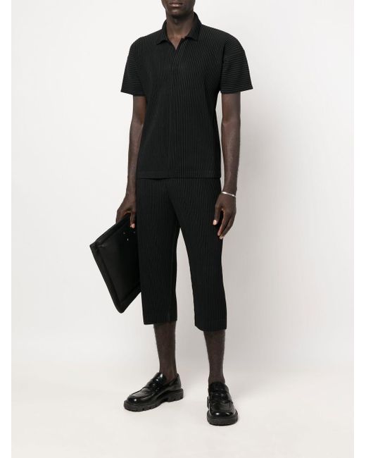 Homme Plissé Issey Miyake Black Pleated Polo Shirt for men