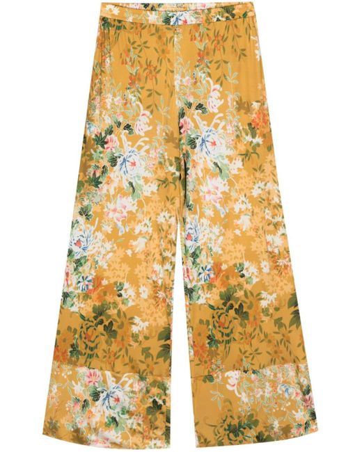 Pierre Louis Mascia Yellow Floral Silk Wide Trousers