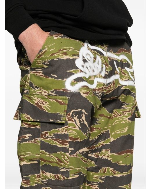ICECREAM Green Cotton Cargo Trousers for men