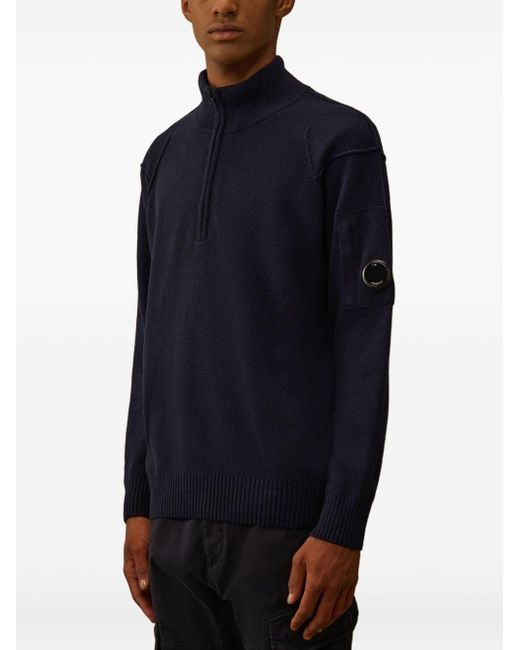 C P Company Blue Wool Half-Zip Sweater for men