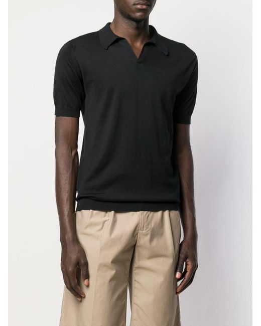 John Smedley Black Cotton Polo Shirt for men