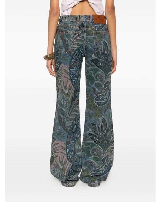 Etro Gray Floral Print Flared Jeans