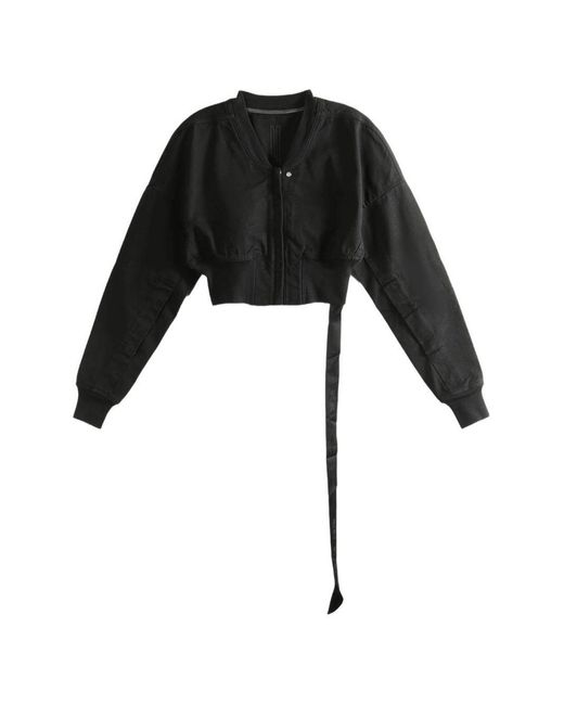 Rick Owens Black Cotton Cropped Bomber Jacket