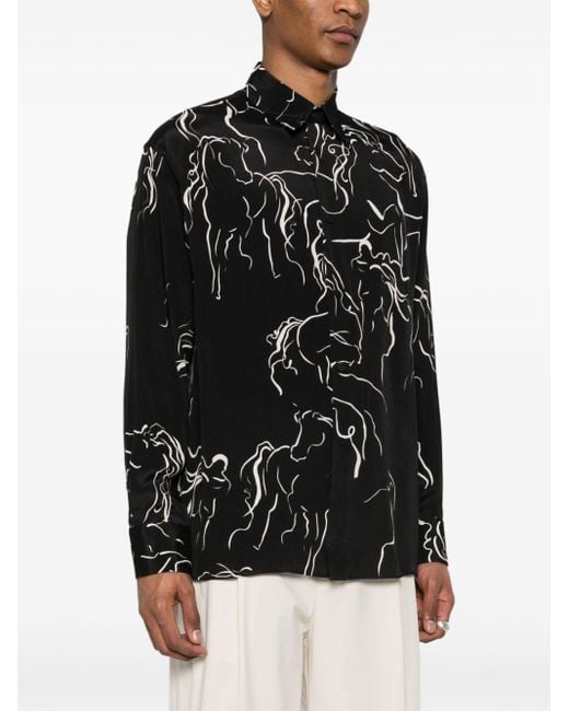 Emporio Armani Black Abstract-print Shirt for men