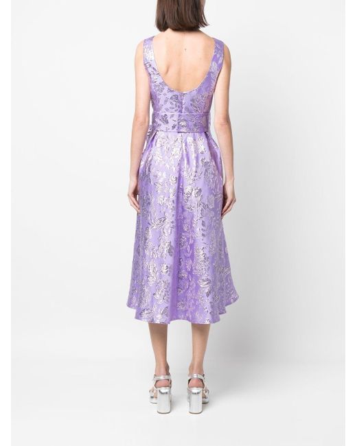 P.A.R.O.S.H. Purple Floral-pattern Satin Midi Dress
