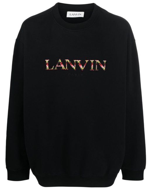 Lanvin Black Embroidered Logo Crew Neck Sweatshirt for men