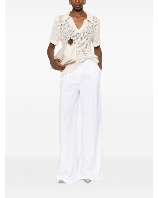 Via Masini 80 White Linen Blend Trousers