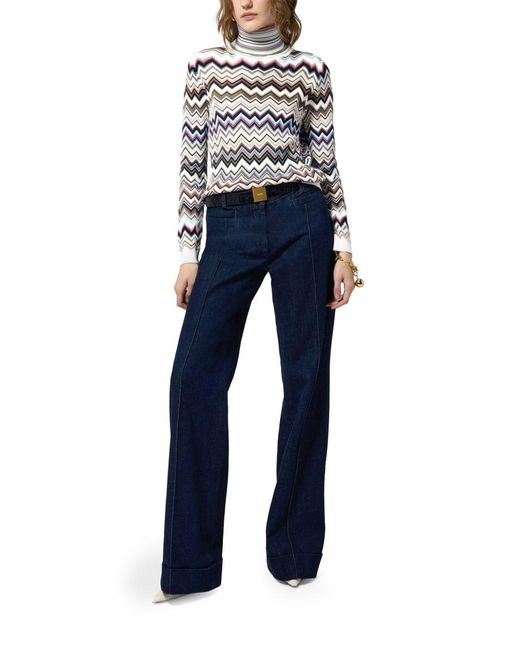 Missoni White Zig Zag Motif Turtle-Neck Sweater