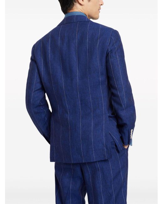 Brunello Cucinelli Blue Striped Linen Blazer for men