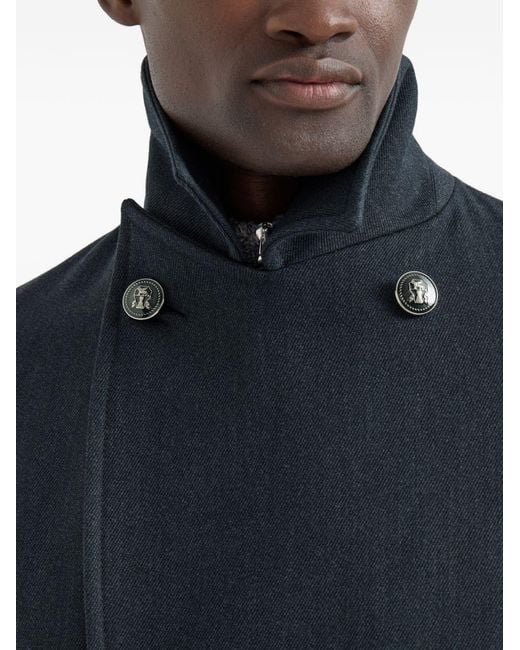 Brunello Cucinelli Blue Wool Caban Coat for men