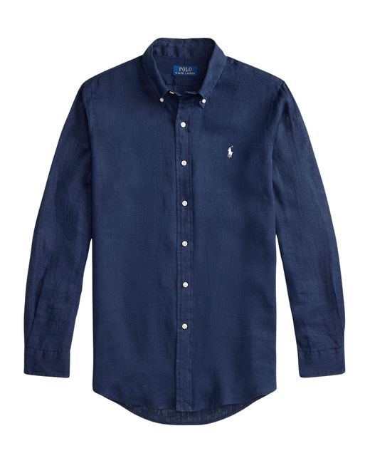 Polo Ralph Lauren Blue Custom-Fit Button-Down Collar Long Sleeve Shirt for men