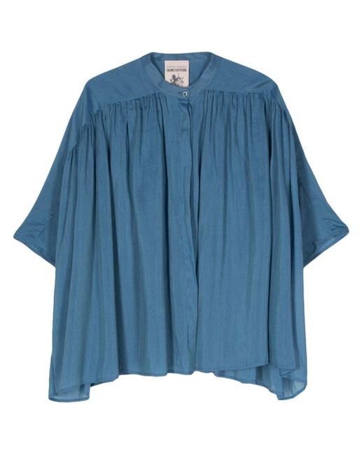 Semicouture Blue Gathered-detail Shirt