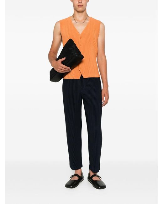 Homme Plissé Issey Miyake Orange Pleated V-Necked Vest for men