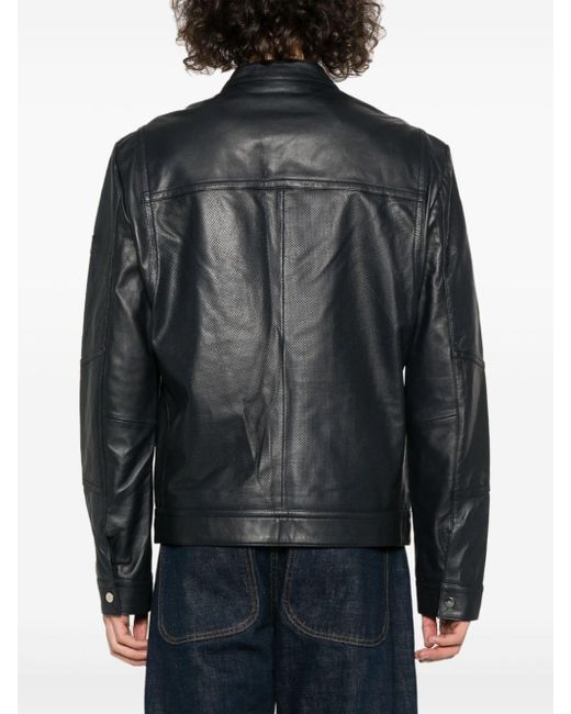 Peuterey Black Trearie Leather Jacket for men