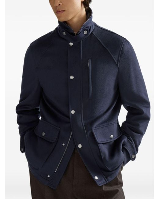 Brunello Cucinelli Blue Wool Caban Coat for men