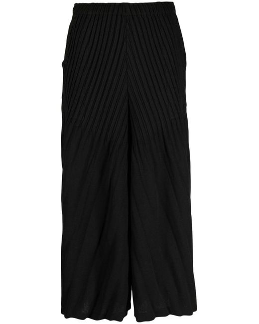 Issey Miyake Black Pleated Wide-leg Cropped Trousers