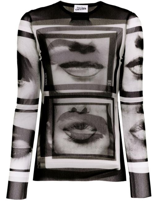 Jean Paul Gaultier Black Eyes And Lips Print Top