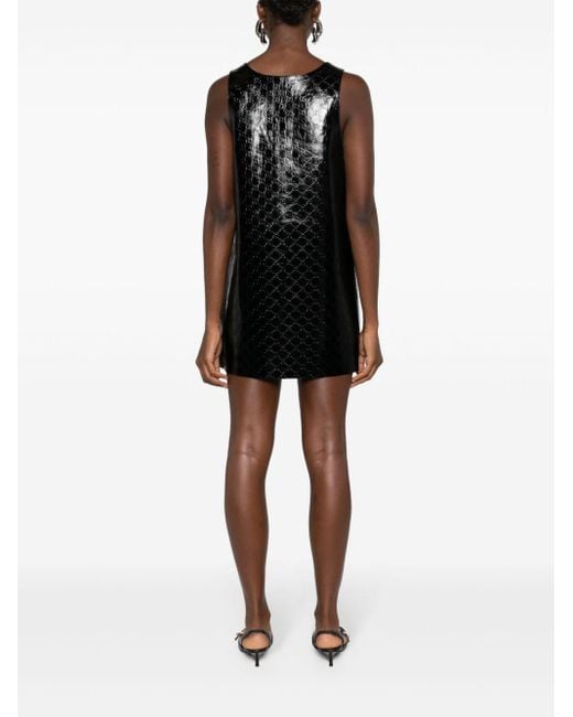 Gucci Black Gg-Debossed Leather Mini Dress